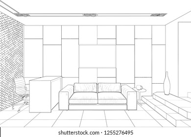 3d Illustration Sketch Reception Modern Office Stock Illustration 