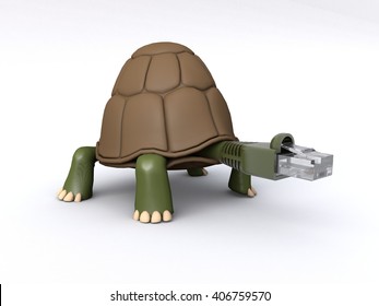 3D Illustration Of Slow Internet Concept Turtle