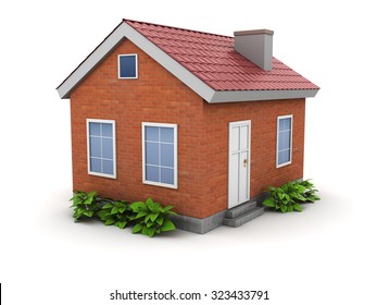 3d illustration of small comfort house with green plants