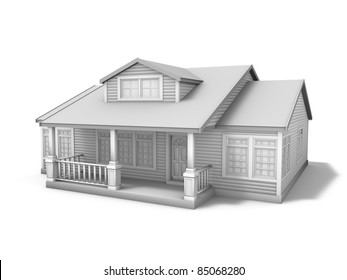 3D illustration of small house on white background