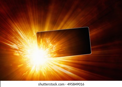 3D Illustration Of Smartphone Battery Explosion, Exploding Mobile Phone, Overheating Battery Cells