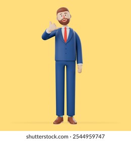 3D illustration of smiling bearded american businessman doing phone gesture with hand and fingers like talking on the telephone. Communicating concepts. - Powered by Shutterstock