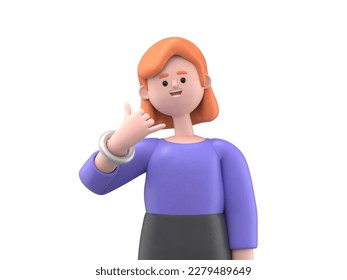 3D illustration of smiling European businesswoman Ellen doing phone gesture with hand and fingers like talking on the telephone. Communicating concepts.3D rendering on white background.
 - Powered by Shutterstock