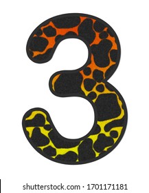 3D Illustration Snake Orange-Yellow Print Number 3, Animal Skin Fur Decorative Clothes, Sexy Fabric Colorful Isolated In White Background Has Clipping Path Dicut. Design Font Wildlife Safari Concept.