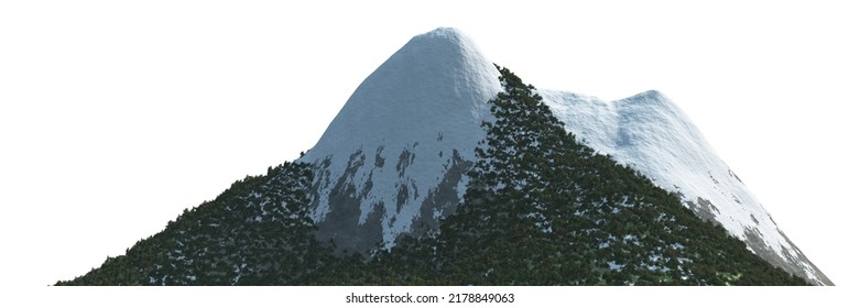 3D illustration snow-capped mountains Isolate on white background