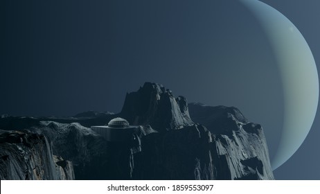 3D illustration of Solitary and Lonely Space Colony in Unknown Planet