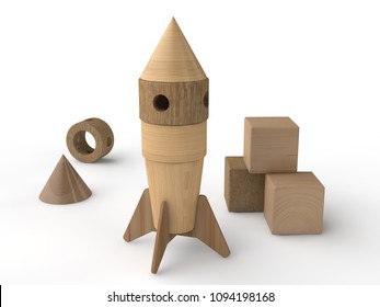 wooden space rocket toy