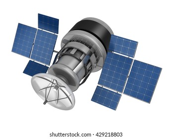 3d Illustration Of Space Sattelite With Solar Panels, Isolated Over White