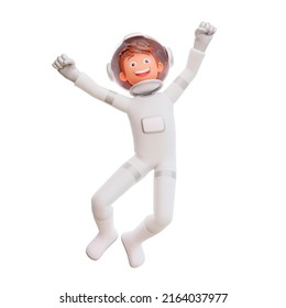 3d Illustration Spaceman Astronaut Happy Jump