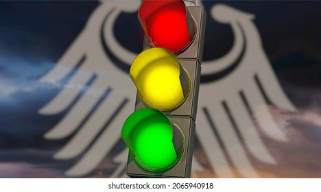 3D illustration, SPD, FDP, Greens - Ampelkoalition ("traffic light coalition") in Germany 