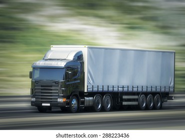 3d Illustration Of Speeding Transportation Semi Truck Driving On Highway Road