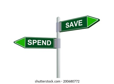 3d Illustration Spend Save Road Sign Stock Illustration 200680772 