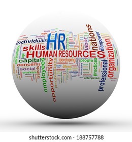 3d Illustration Of Sphere Ball Presentation Of Wordcloud Word Tags Of Hr Human Resources.