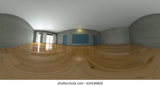 3d illustration spherical 360 degrees, seamless panorama of the  room and interior design. Modern studio apartment in the Scandinavian minimalist style (3D rendering)