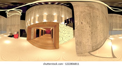 3d Illustration Spherical 360 Vr Degrees, A Seamless Panorama Of The Room Design (3D Rendering)