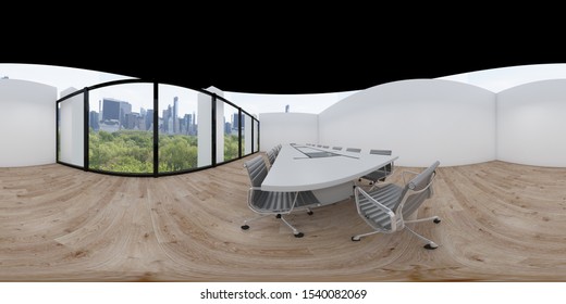 3d Illustration Spherical 360 Vr Degrees, A Seamless Panorama Of The Room And Office Interior Design (3D Rendering)