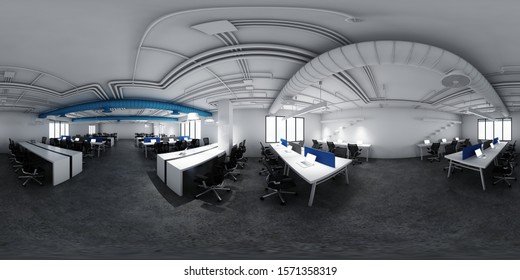 3d Illustration Spherical 360 Vr Degrees, A Seamless Panorama Of The Room And Office Interior Design (3D Rendering)