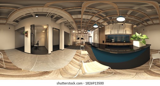 3d illustration spherical 360 vr degrees, a seamless panorama of the room and interior design (3D rendering)	
