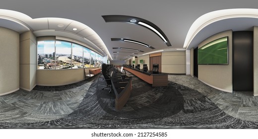 3d Illustration Spherical 360 Vr Degrees, A Seamless Panorama Of The Room And Office Interior Design (3D Rendering)