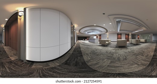 3d Illustration Spherical 360 Vr Degrees, A Seamless Panorama Of The Room And Office Interior Design (3D Rendering)