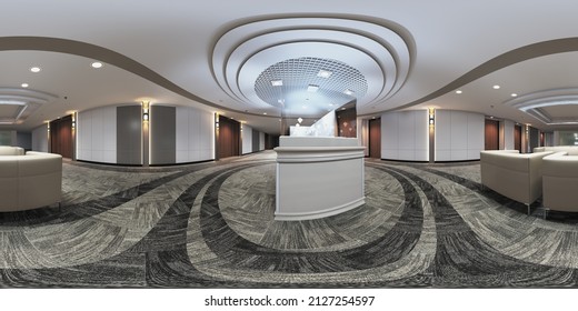 3d Illustration Spherical 360 Vr Degrees, A Seamless Panorama Of The Room And Office Interior Design (3D Rendering)