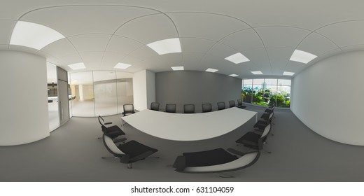 3d Illustration Spherical 360 Vr Degrees, A Seamless Panorama Of The Office Meeting Room And Interior Design (3D Rendering)