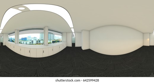 3d Illustration Spherical 360 Vr Degrees, A Seamless Panorama Of The Office Interior Design (3D Rendering)