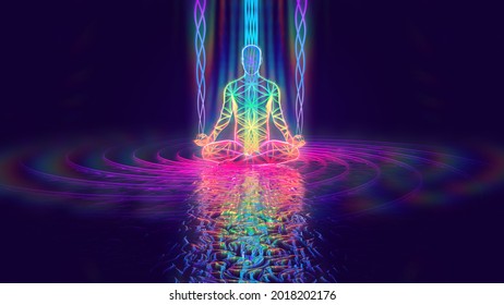 3d illustration of a spirally swirling energy field around a meditating person - Powered by Shutterstock