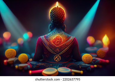 3D illustration of Spiritual therapy for body and mind with harmony yoga . Wellness and health indoor. Mentally calm girl on vivid colors background. Balance and serenity of mind and body - Powered by Shutterstock