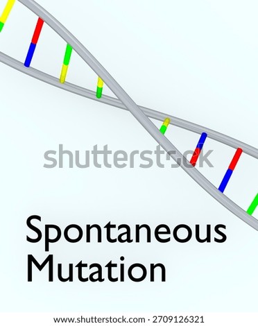 3D illustration of "Spontaneous Mutation" script below a DNA double helix, isolated over pale blue.