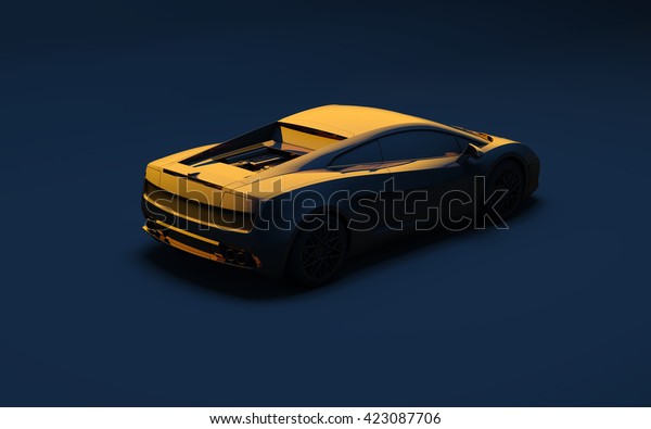 3D illustration, sports gold car on a dark\
blue background