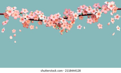 3D Illustration Spring Cherry Blossom With Mint Color Background