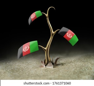 3d Illustration. 3d Sprout With Afghani Flag On Black