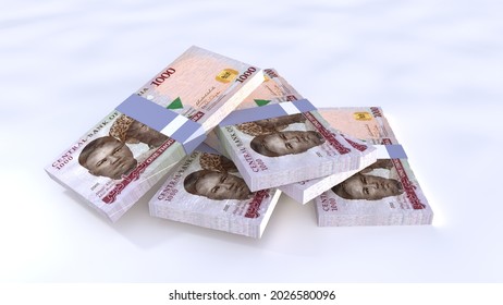 3d Illustration Of Stacks Of 1000 Naira Note On A White Plain Background