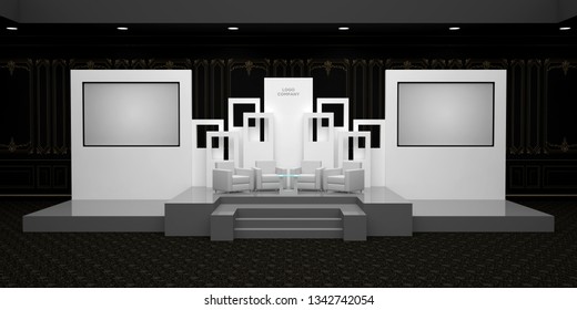 3d Illustration Stage Backdrop Talkshow With Screen For Presentation. High Resolution Image.