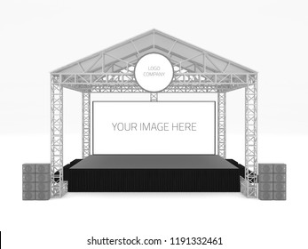 3d Illustration Stage Rigging Outdoor With Empty Backdrop And Speaker Sound System. High Resolution Image Isolated.