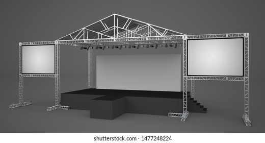 3d illustration stage rigging truss system with blank backdrop and 2 screen projector for concert performance. High resolution image isolated. - Powered by Shutterstock