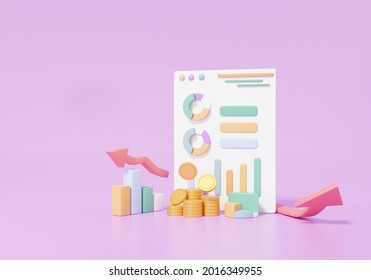 3D Illustration Statistics Finance Education Concept. Graph Analytics Optimization To Invest Business Development. Embroidered Growth Arrow Target Planning. Rendering