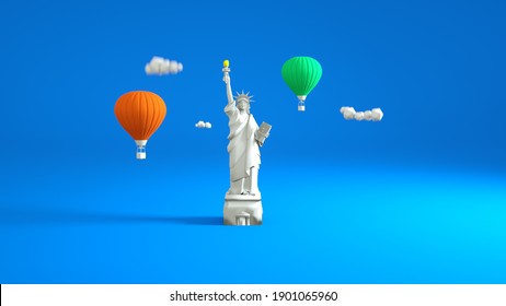 3d Illustration Statue Of Liberty, Landmark Of The USA, Graphic Design Elements. Tourist Travel, US Cultural Heritage, Historical Sites.