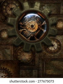 3d illustration Steampunk Background  Contains misc metal gadgets  gears   clocks plus bit steam  Ready for your photo  manipulations 3D renders  