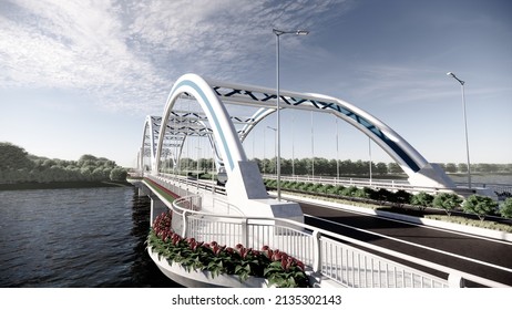 3d Illustration Of Steel Arch Bridge