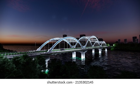 3d Illustration Of Steel Arch Bridge