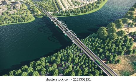 3d Illustration Of Steel Arch Bridge