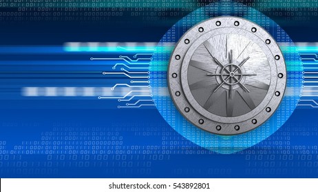 3d Illustration Of Steel Vault Door Over Digital Background