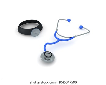 3D Illustration Of Stethoscope And Doctor Head Light. Isolated On White.
