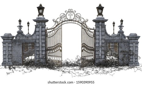 3D Illustration Of Stone Iron Gate