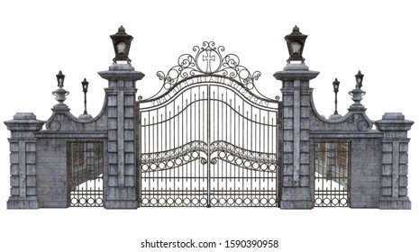 3D Illustration Of Stone Iron Gate