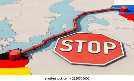 3D Illustration, Stop Of Nord Stream 2 