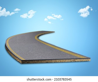 3d illustration of straight road blue background. motorway design advertisement.travel and vacation road advertisement, isolated Bending road and highway ads. motorway isolated design road.