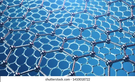 3d Illustration structure of the graphene or carbon surface, abstract nanotechnology hexagonal geometric form close-up, concept graphene atomic structure, concept graphene molecular structure.